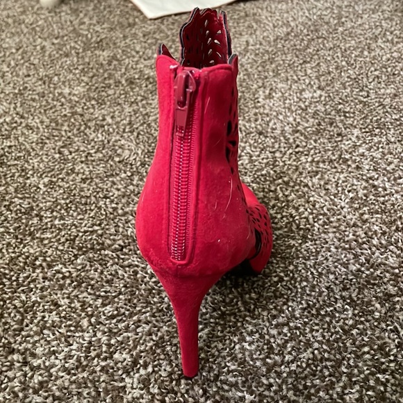 Red pattern peeptoe heeled booties - Picture 2 of 5